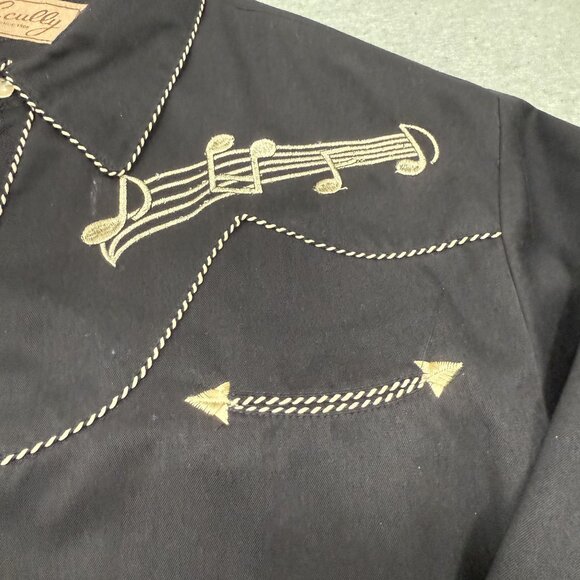 Scully Western Shirt Pearl Snap Mens XL Black Long Sleeve Gold Music Notes - Picture 4 of 11